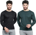 AFCollection Pack of 2 Men Solid Round Neck Polyester Black, Dark Green T-Shirt