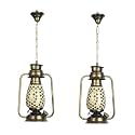 AFAST Antique Pendant Hanging Lantern Light with Colorful Glass Perfect Match of Trading and Traditional (Set of Two)-A15
