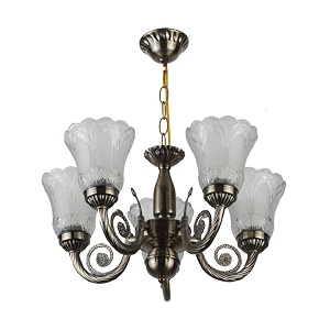 somil antique 5-light chandelier with glass shades white lighting effect metal fitting led compatible dia 48 x 48 x 40 cm