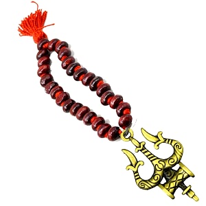 afh trishul damru golden red wooden mala car hanging charm decorative hanging ornament