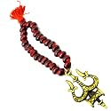 AFH Trishul Damru Golden Red Wooden mala Car Hanging Charm Decorative Hanging Ornament