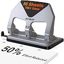 AFMAT HP20 3 Hole Punch Heavy Duty, 50-Sheet Three Hole Punch, 50% Reduced Effort, 10,000+ Uses, 9/32" Holes, S.S. Paper Guide, 3 Hole Puncher for Binder, Metal Hole Puncher for Home Office School
