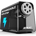 AFMAT PSD1 6-Hole Electric Pencil Sharpener for Classroom, Cordless & Rechargeable, Heavy Duty Pencil Sharpeners for 6-11mm Colored Pencils, Auto Stop, Super Fast, 10,000+ Sharpenings, Battery Powered