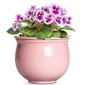 African Violet Pots, 6 Inch Ceramic Easy Self Watering Pots with Absorbent Inner Pot, Round Ceramic Planter for Indoor Plants, Small Flower Pot, Home Decor, Gifts for Plant Lovers, Pink