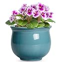 African Violet Pots 6 Inch, Ceramic Self Watering Pot with Absorbent Inner Planter, African Plant Pots for Indoor Plants, Round Flower Pot, Bedroom Decor, Gifts for Plant Lover, Glaze Blue