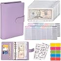 Afrodite Budget Binder Cash Envelopes for Budgeting Money Organizer for Cash Money Envelopes for Cash Leather A6 Budget Binder with Zipper envelopes (Purple)