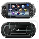 AFUNTA Screen Protectors For Sony Playstation Vita 2000 with Back Cover s, 2 Pack -4 Pcs Tempered Glass For Front Screen And HD Clear Pet Film For The Back, Ps Vita Psv 2000 Film Accessory