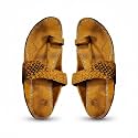 Agadi Handcrafted Men’s Tan Vegan Leather Kolhapuri Chappals – Traditional Ethnic V-Strap Sandals with Braided Detail and Iconic Pointed Toe (Tok)