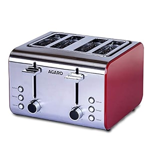 agaro grand stainless steel 4 slice pop-up toaster with dual control of cancel defrost amp reheat 7 level of heating