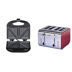 agaro 33185 elegant sandwich maker 800 w with 4 slice non-stick fixed plates blackagaro grand 4 slice pop-up toaster 1400-1600w steel amp red large 33504