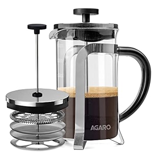 agaro classic french press coffee and tea maker borosilicate glass body with sleeves glass carafe bpa free plastic lid strainer 600ml