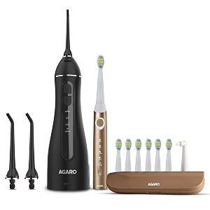 agaro cosmic max sonic tooth brush champange gold amp ultra portable oral irigator 200 ml black combo