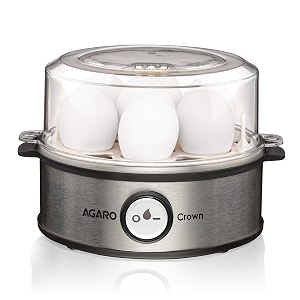 agaro crown instant egg boiler 360 watts boils up to 7 eggs with 3 modes heatingstainless steel body silver 414 ml 14 ounces electric