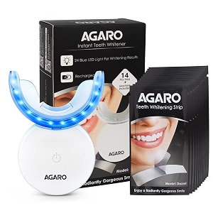 agaro dazzle instant teeth whitening kit with 14 pcs strips manual dental whitening kit for adults oral care 24 blue led light rechargeable removes teeth stains non sensitive gentle amp safe