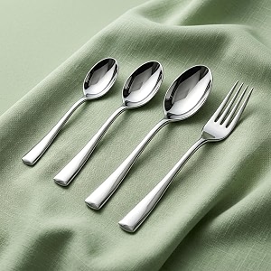 agaro elite 24 pieces stainless steel cutlery set for dining table silver mirror finish spoon amp fork set 6 tea spoons 6 dinner spoons 6 dinner forks amp 6 dessert spoons food grade dishwasher safe