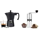 AGARO Elite Brewing Pro | Manual Grinder + Moka Pot (240ml) | Stainless Steel | Italian Design | for Coffee Enthusiasts | Black/Silver | Food-Grade