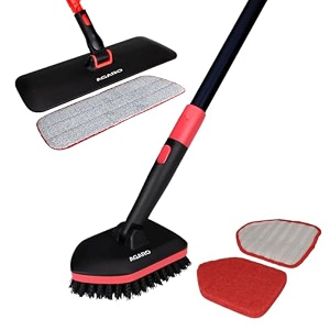 agaro elite cleaning mop amp brush set bathroom cleaning brush long handle hard brush microfiber pad amp scrubber for tiles kitchen toilet window glass detachable head black amp red