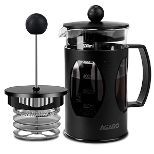 agaro elite french press coffee and tea maker borosilicate glass body with sleeves glass carafe bpa free plastic lid strainer 600ml