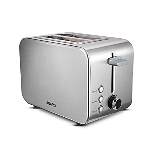 agaro grand 2 slice stainless steel pop up toaster with cancel reheat and defrost functions variable heat settings removable crumb traybread breakfast 850 watts