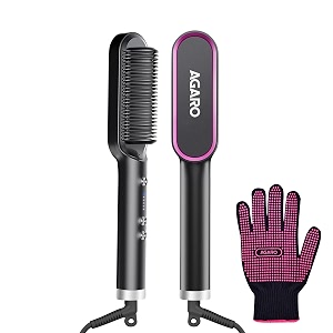 agaro hair straightening brush hair straightening comb for women fast heating ionic care 5 heat settings hair straightener hot brush gives naturally straight hair in 5 mins black hsb2107