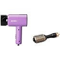 AGARO Hot Air Brush 1200W, Oval Barrel, Ceramic Coating & AGARO HD-1211 Compact Hair Dryer 1100W, 2 Heat/Speed Settings, Foldable, Purple