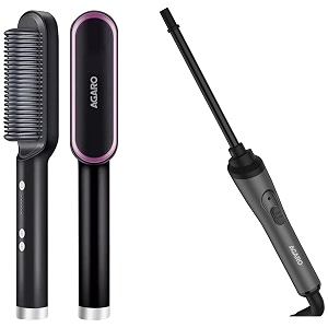 agaro hsb2107 hair straightening comb fast heating ionic technology 5 heat settings black amp hc-8001 chopstick hair curler with 10 mm barrel amp ptc heating technology black
