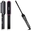 AGARO HSB2107 Hair Straightening Comb, Fast Heating, Ionic Technology, 5 Heat Settings, Black & HC-8001 Chopstick Hair Curler with 10 mm Barrel & PTC Heating Technology (Black)