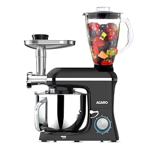 agaro regency stand mixer with metal meat grinder dough maker machine 1400w 6l ss bowl 15l blending jar 6 speeds pulse function 100 copper motor whipping kneading 2 year warranty black