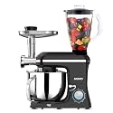 AGARO Regency Stand Mixer with Metal Meat Grinder, Dough Maker Machine, 1400W, 6L SS Bowl, 1.5L Blending Jar, 6 Speeds, Pulse Function, 100% Copper Motor, Whipping, Kneading, 2 Year Warranty, Black