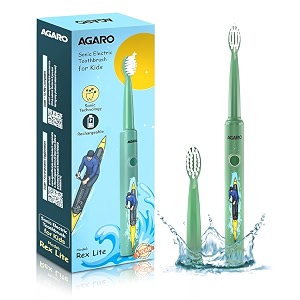 agaro rex lite sonic electric kids toothbrush with 3 brushing modes 19000 strokes per minute dupont soft nylon bristles rechargeable battery power tooth brush replaceable heads
