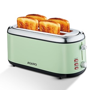 agaro royal 4 slice stainless steel pop up toaster with cancel reheat and defrost functions variable heat settings removable crumb traybread breakfast 1450 watts