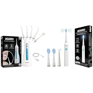 agaro ultra plus portable dental flosser for teeth 5 nozzles amp agaro cosmic lite sonic electric toothbrush for adults with 6 modes power toothbrush