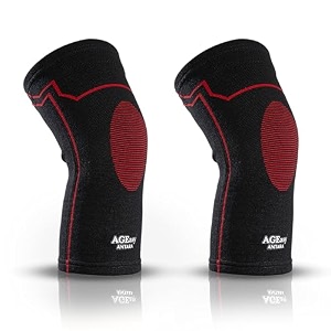 ageasy max group kneecap for men amp women  knee support for gym sports amp pain relief  4-way stretch anti-slip inner cotton lining for comfort  knee sleeves for squats running amp cycling m comfort ease black-red