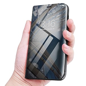 agh clear view standing flip back cover shockproof clear view 360 degree full body protection mirror flip cover for realme c12 black