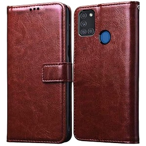 agh shockproof full body protection all angle cover 360 degree complete protection leather flip cover wallet back cover case mobile cover for samsung galaxy a21s  a21-s brown