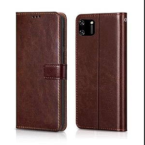 agh shockproof full body protection all angle cover 360 degree complete protection leather flip cover wallet back cover case mobile cover for realme c11 brown