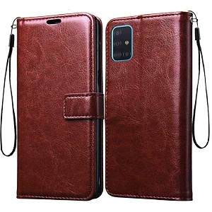 agh shockproof full body protection all angle cover 360 degree complete protection leather flip wallet back case mobile cover for samsung galaxy a51 brown