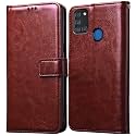 agh shockproof full body protection all angle cover 360 degree complete protection leather Flip Cover wallet Back Cover Case mobile cover for samsung galaxy a21s / a21-s [brown]