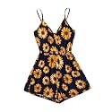 Women's Floral Print Surplice V Neck Sleeveless Cami Short Rompers