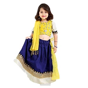 aglare girl39s net readymade lehenga choli dot blue_18_yellow_18-24 months