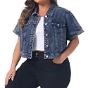 Agnes Orinda Plus Size Denim Jacket for Women Short Sleeves Button Down Cropped Jean Jackets
