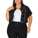 Agnes Orinda Plus Size Denim Jacket for Women Short Sleeves Button Down Cropped Jean Jackets