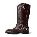 Agodor Women's Mid Calf Boots Chunky Low Heel Riding Buckle Moto Boot for Women，Squared Toe Motorcycle Boots Slip On，Riding Biker Booties
