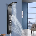 AGOEN Black Thermostatic 5-in-1 Shower Panel Tower Wall Mounted Shower Panel with Mixer, Massage Jets & Handheld Shower Rainfall & Waterfall Overhead Shower | Multi-Mode Hand Shower Included (Stainless Steel)