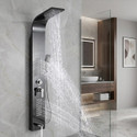 AGOEN Black Thermostatic 5-in-1 Shower Panel Tower Wall Mounted Luxury Shower Panel with Mixer, Massage Jets & Handheld Shower Rainfall & Waterfall Overhead Shower | Multi-Mode Hand Shower Included (Stainless Steel)