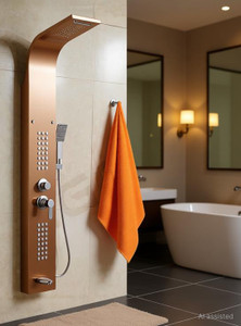 agoen thermostatic 5-in-1 shower panel tower wall-mounted spa shower system with mixer body jets  handheld spray rainfall  waterfall overhead shower  multi-mode hand shower included