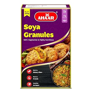 ahaar soya granules 400 grams  52 protein 17 fibre amp less than 1 fat  india39s softest amp tastiest soya 200 grams x 2 pack