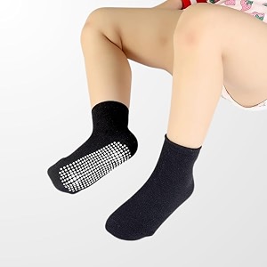 ahc anti skid socks for kids 1-3 years - plain color ankle length grip socks for boys and girls - comfortable and durable