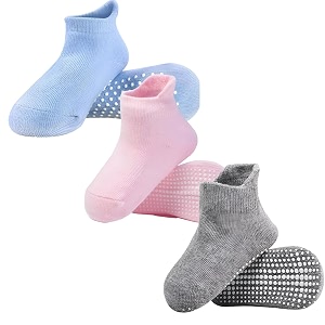 ahc anti skid socks for kids 1-3 years - plain color ankle length grip socks for boys and girls - comfortable and durable