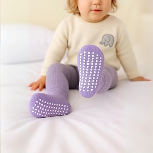 ahc anti skid socks for kids 1-3 years - plain color ankle length grip socks for boys and girls - comfortable and durable